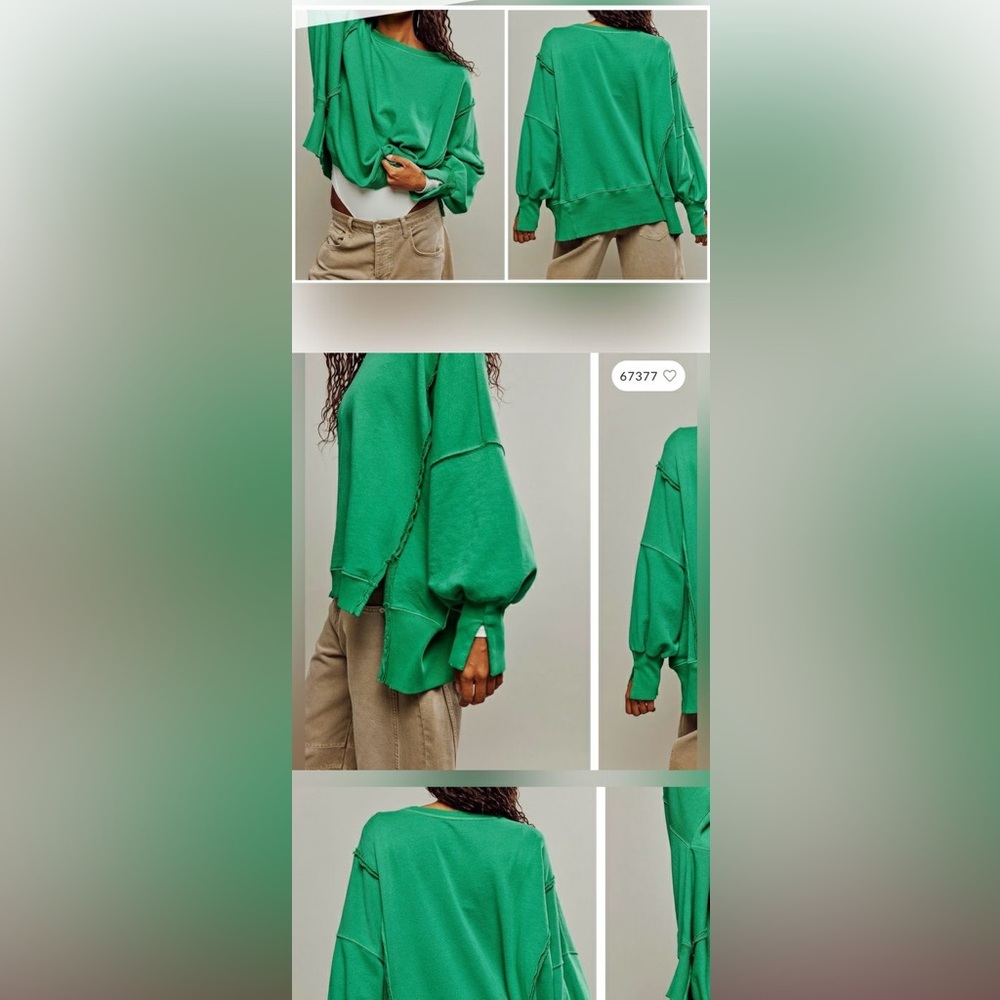 We The Free Bright Green Boxy Short-Sleeve Sweatshirt